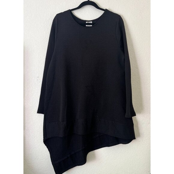 M Square Womens Black Textured Long Sleeve Tunic Top/Dress Asymmetric hem - Picture 1 of 9